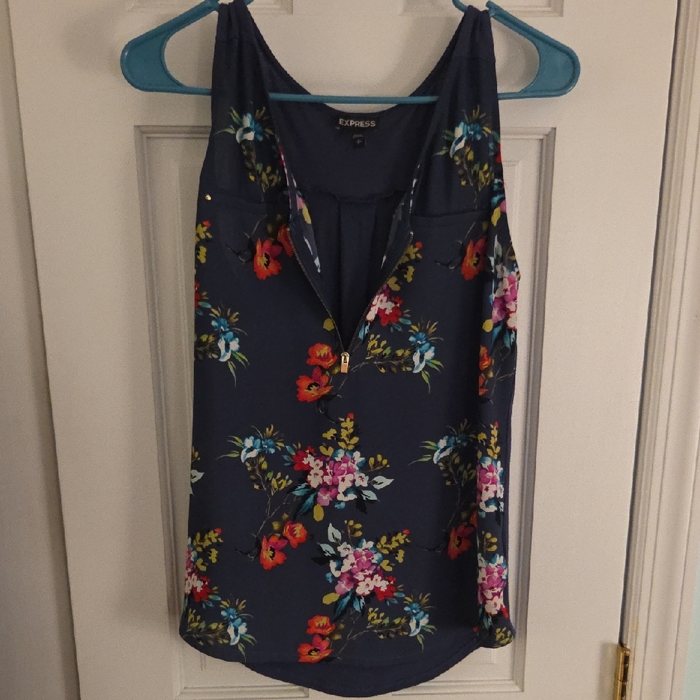 Express Navy Floral Zip-Front Camisole